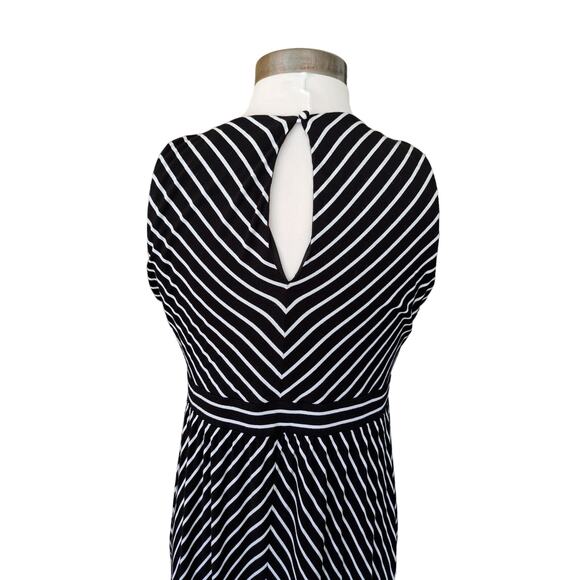 LOFT Black & White Chevron Stripe Maxi Dress Medium Maternity Sleeveless Jersey - Picture 5 of 8